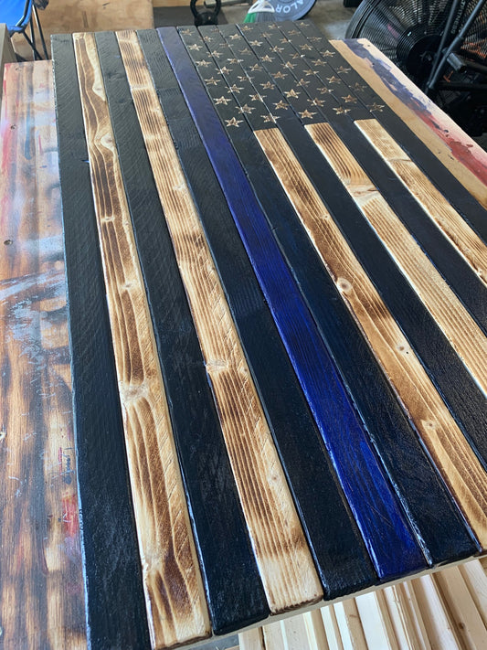 Wood Thin Blue Line Flag